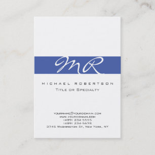 Calligraphy Monogram White Blue Business Card