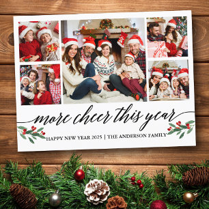 Calligraphy More Cheer This Year 5 Photo Holiday Postcard
