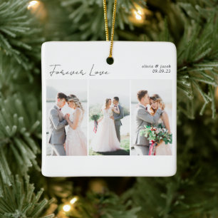 Calligraphy Multi Photo Wedding  Ceramic Ornament