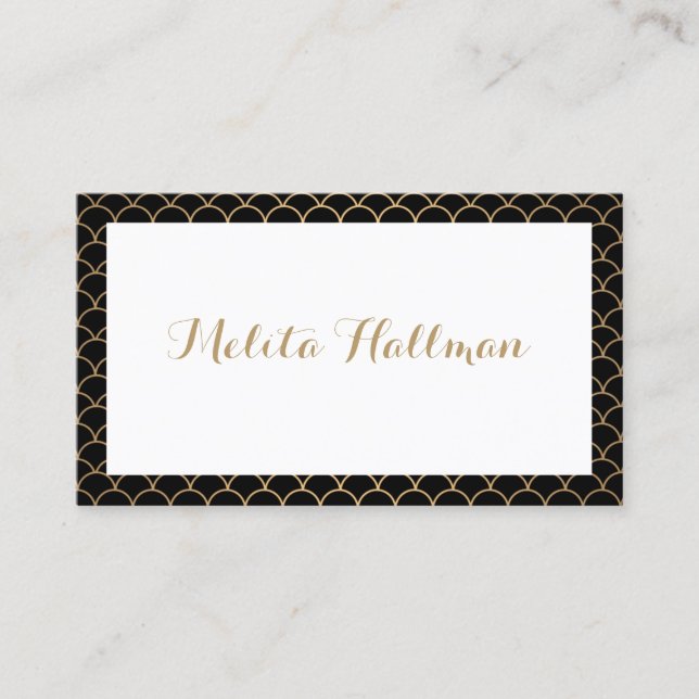Calligraphy Name Art Deco Pattern Business Card (Front)
