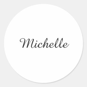 Calligraphy Name Creative Trendy White  Classic Round Sticker