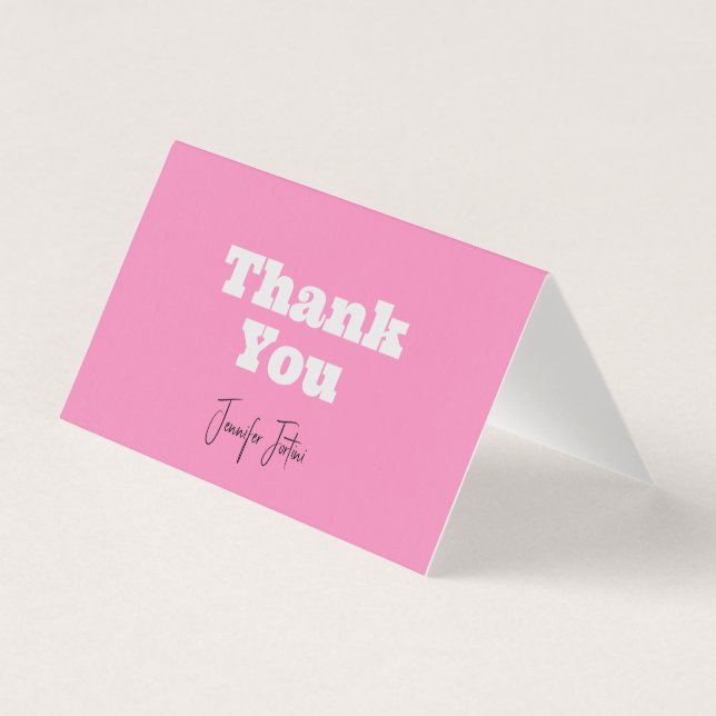 Calligraphy Name Elegant Pink Plain Thank You Card (Front)