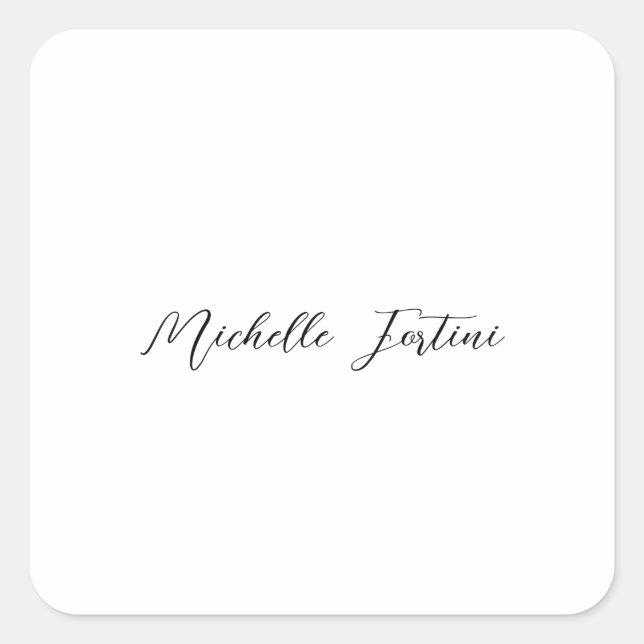 Calligraphy Name Elegant Plain Minimalist  Square Sticker (Front)