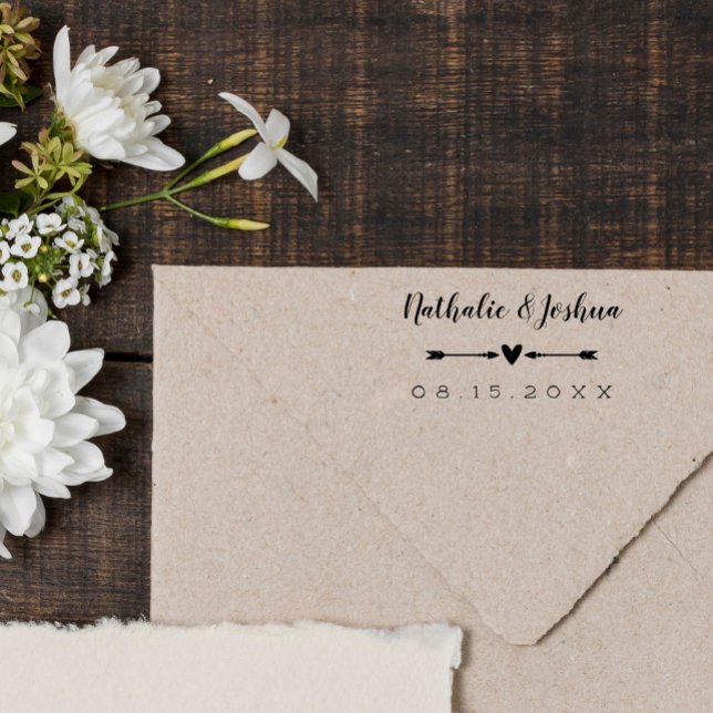 Calligraphy Name Heart & Arrows Wedding Date Rubber Stamp (Creator Uploaded)