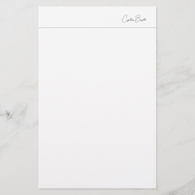 Calligraphy Name Minimalist Modern Plain Template Stationery (Front)