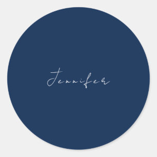 Calligraphy name professional plain dark blue classic round sticker