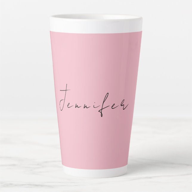 Calligraphy name professional plain pink feminine latte mug (Front)