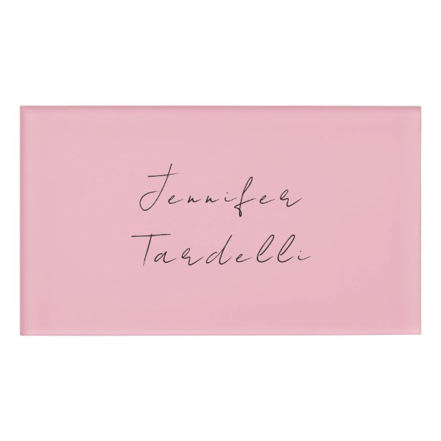 Calligraphy name professional plain pink feminine name tag (Front)