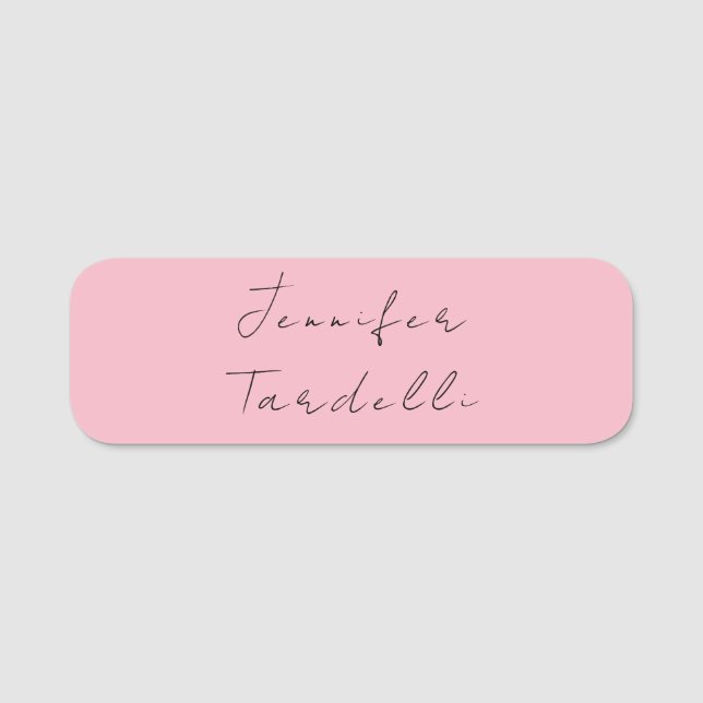 Calligraphy name professional plain pink feminine name tag (Front)