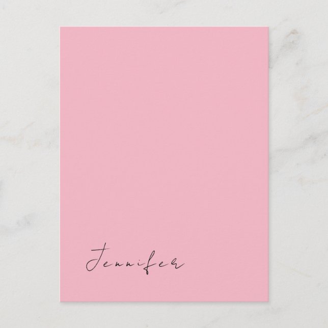 Calligraphy name professional plain pink feminine postcard (Front)
