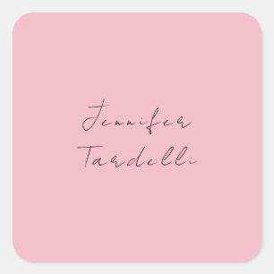 Calligraphy name professional plain pink feminine square sticker