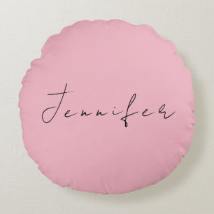 Calligraphy name professional plain pink rose gold round cushion