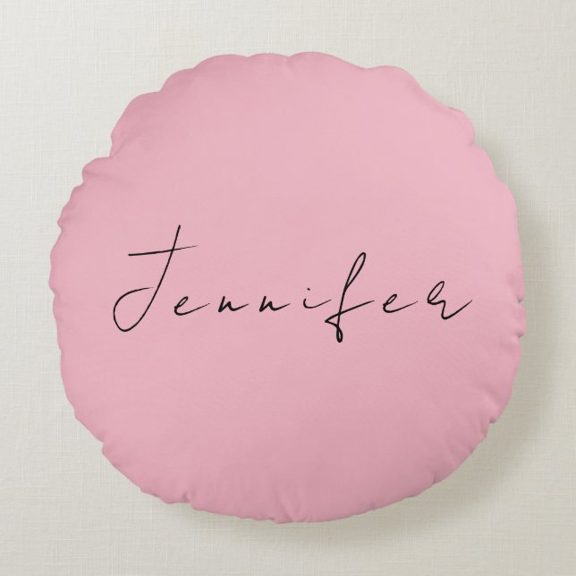 Calligraphy name professional plain pink rose gold round cushion (Front)