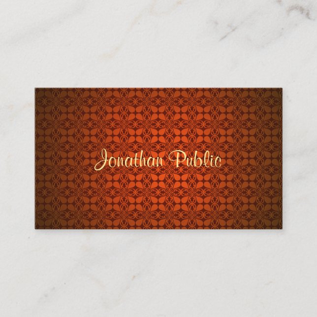 Calligraphy Name Text Red Damask Elegant Template Business Card (Front)
