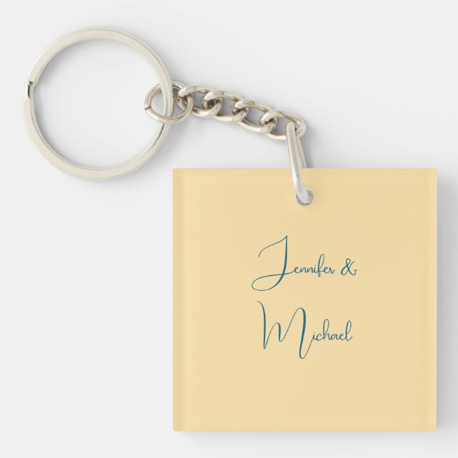 Calligraphy Names Elegant Plain Simple Beige Colou Key Ring (Front)