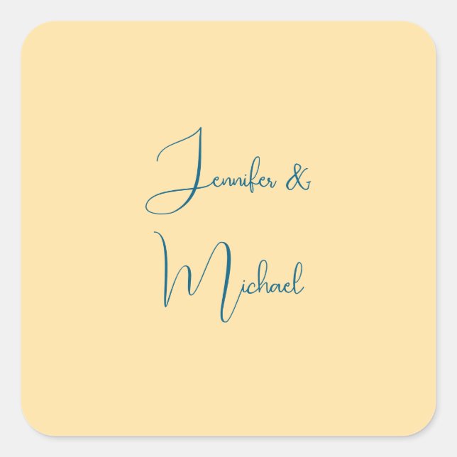 Calligraphy Names Elegant Plain Simple Beige Colou Square Sticker (Front)