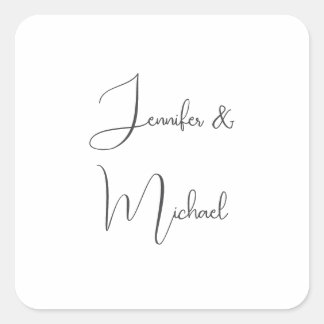 Calligraphy Names Elegant Plain Simple Grey White Square Sticker