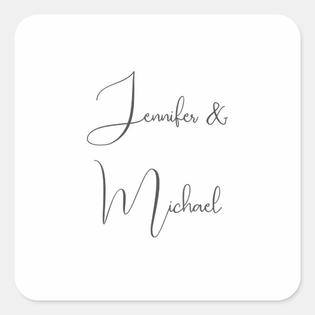 Calligraphy Names Elegant Plain Simple Grey White Square Sticker (Front)