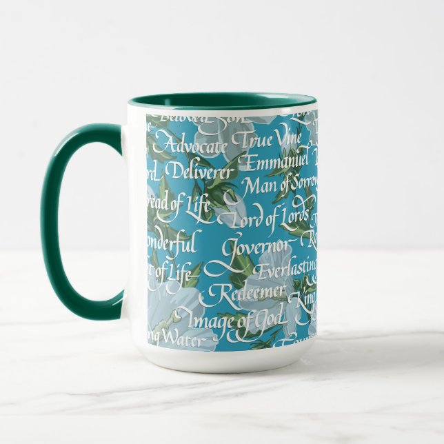 Calligraphy Names of Christ || Bright Blue Mug (Left)