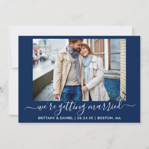 Calligraphy Navy Blue Getting Married Save The Date
