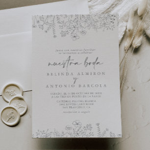 Calligraphy Neutral Wildflower Nuestra Boda Invitation