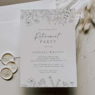 Calligraphy Neutral Wildflower Retirement Party Invitation