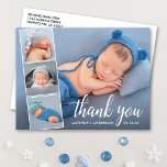 Calligraphy New Baby 4 Photo Collage Thank You Postcard<br><div class="desc">Modern Elegant Calligraphy Script New Baby 4 Photo Collage Thank You Postcard</div>