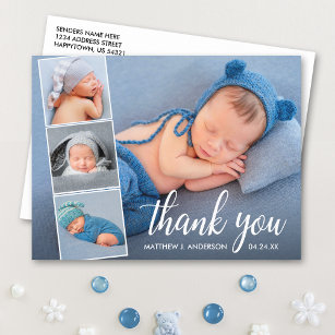 Calligraphy New Baby 4 Photo Collage Thank You Postcard