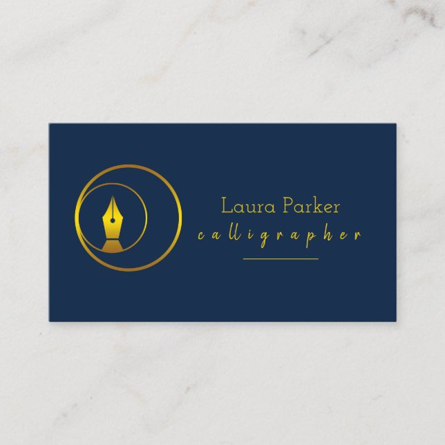 Calligraphy Nib Gold Freelance Writer Author Business Card (Front)