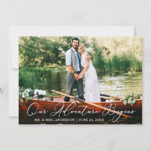 Calligraphy Our Adventure Begins Wedding Photo Thank You Card