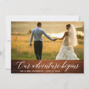 Calligraphy Our Adventure Begins Wood Wedding Thank You Card