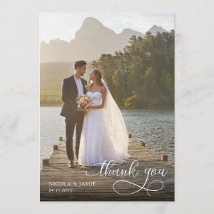 Calligraphy Overlay 2 Wedding Photo Thank You Card