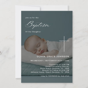 Calligraphy Overlay Photo Gender Neutral Baptism Invitation