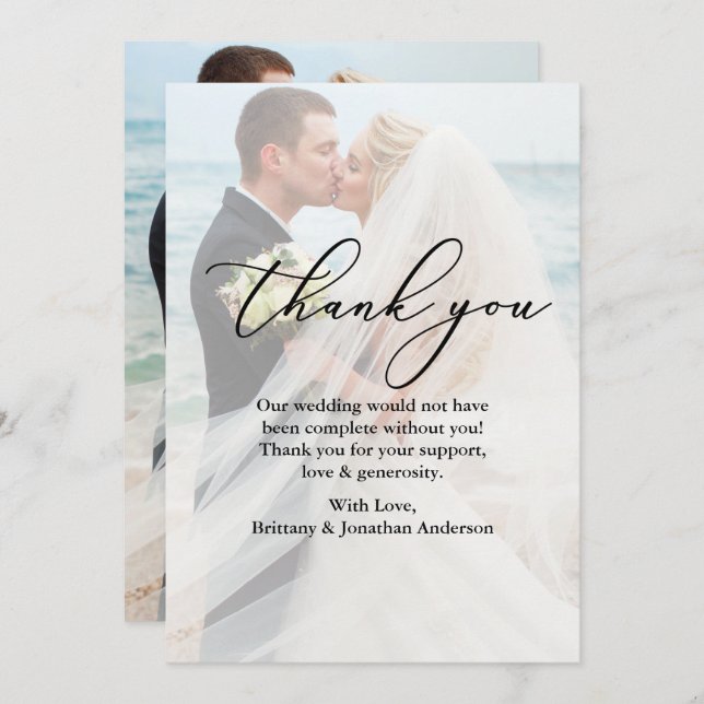 Calligraphy Overlay Wedding Photo Thank You Card (Front/Back)