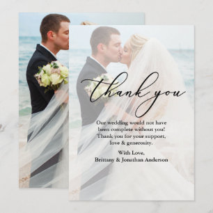 Calligraphy Overlay Wedding Photo Thank You Card