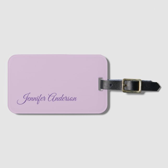 Calligraphy Pastel Thistle Pink Personalised Name Luggage Tag (Front Horizontal)