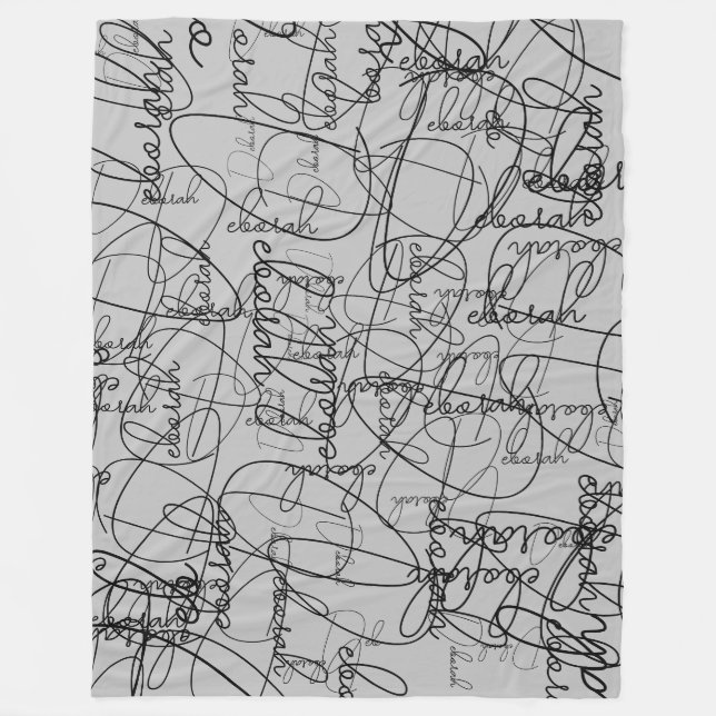 Calligraphy Pattern of Black Signatures on Grey  Fleece Blanket (Front)