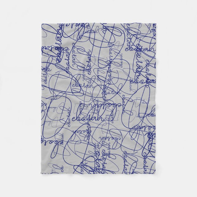 Calligraphy Pattern of Blue Signatures  Fleece Blanket (Front)
