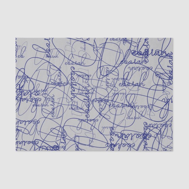 Calligraphy Pattern of Blue Signatures  Tissue Paper (Front)