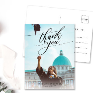 Calligraphy Photo Graduation Blank Thank You Postcard