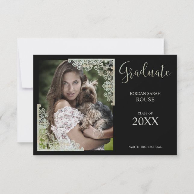 Calligraphy Photo Graduation Lace on Black (Front)