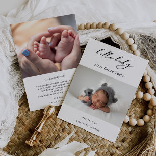 Calligraphy Photo Hello Baby Announcement Card