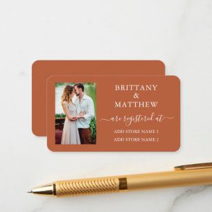 Calligraphy Photo Wedding Registry Terracotta Enclosure Card
