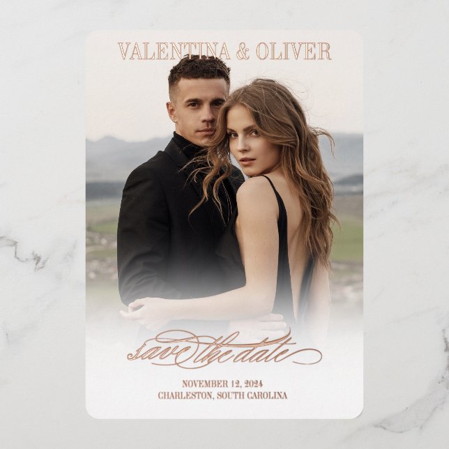 Calligraphy Photo Wedding Save The Date Card (Front)