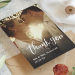 Calligraphy Photo Wedding Thank You Ombre Budget  Card<br><div class="desc">This design may be personalised in the area provided by changing the photo and/or text. Or it can be customised by clicking Personalise this Template and then choosing the click to customise further option and delete or change the colour of the background, add text, change the text colour or style,...</div>