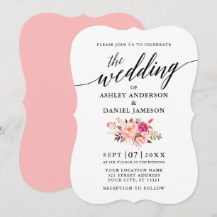 Calligraphy Pink Blush Floral Wedding Invitation