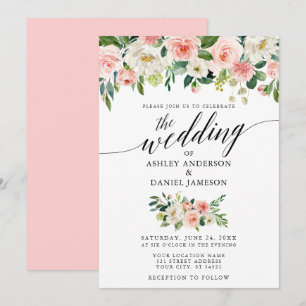 Calligraphy Pink Blush Floral Wedding Invitation