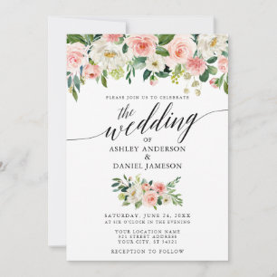 Calligraphy Pink Blush Floral Wedding W Invitation