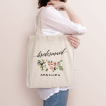 Calligraphy Pink White Floral Bridesmaid Name Tote Bag<br><div class="desc">Modern Elegant Calligraphy,  Watercolor Pink White Floral Bridesmaid Name Tote Bag</div>