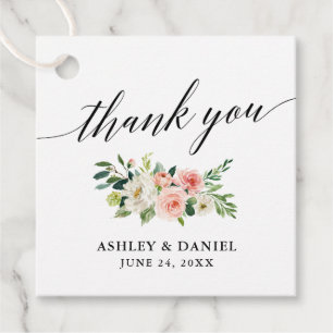 Calligraphy Pink White Floral Thank You Wedding Favour Tags